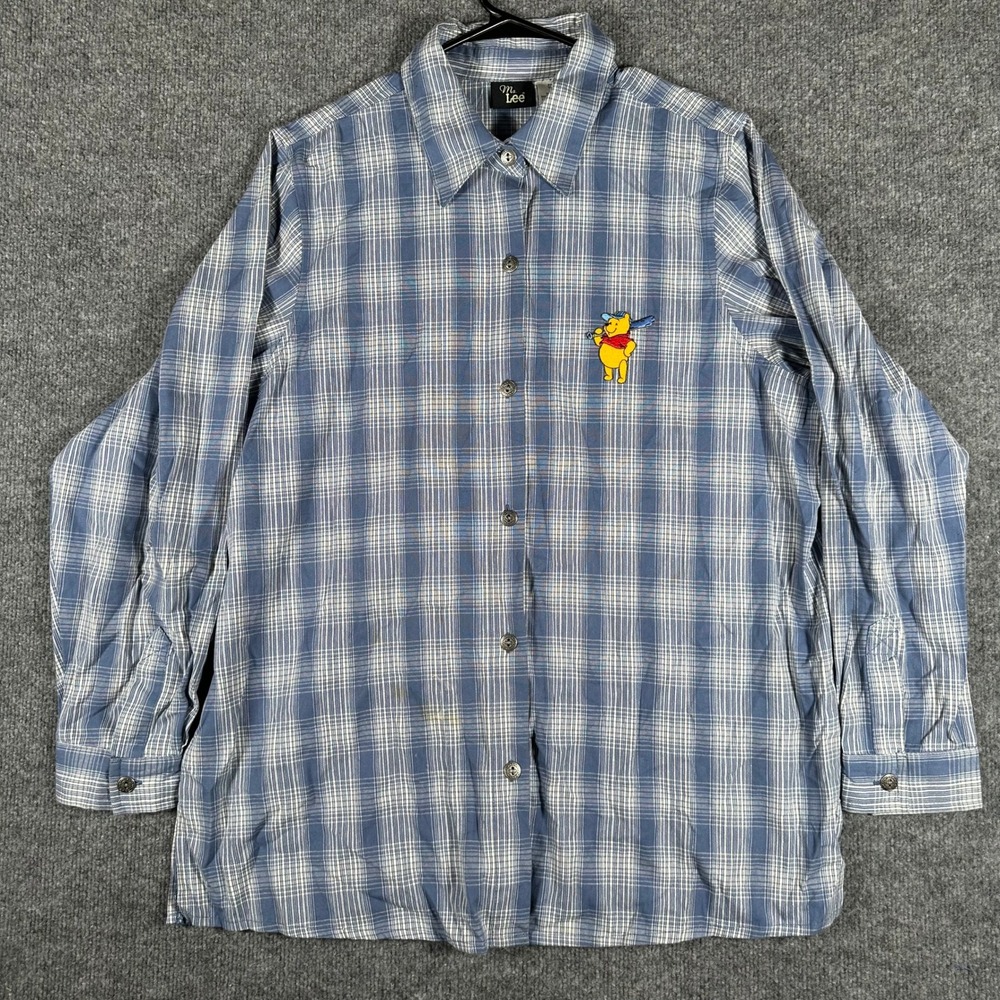 Ms. Lee Shirt Womens Size 1X Blue Plaid Winnie the Pooh Baseball Cotton Vintage